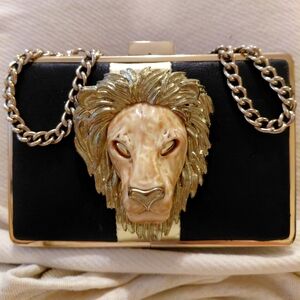 Vintage Lions Head Gold Tone Clutch Purse Chain Strap Unique